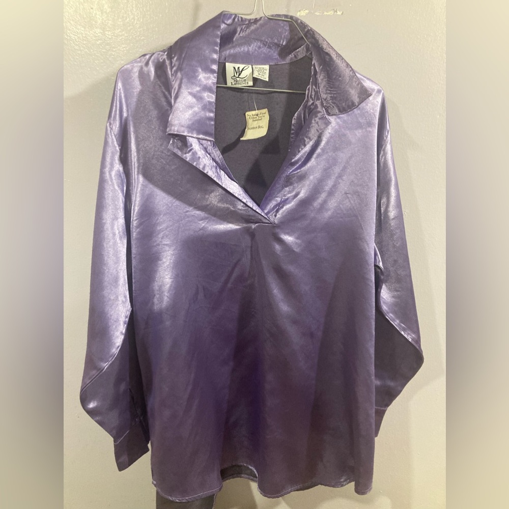 Maggie Lawrence Satin Purple Plus Size Blouse